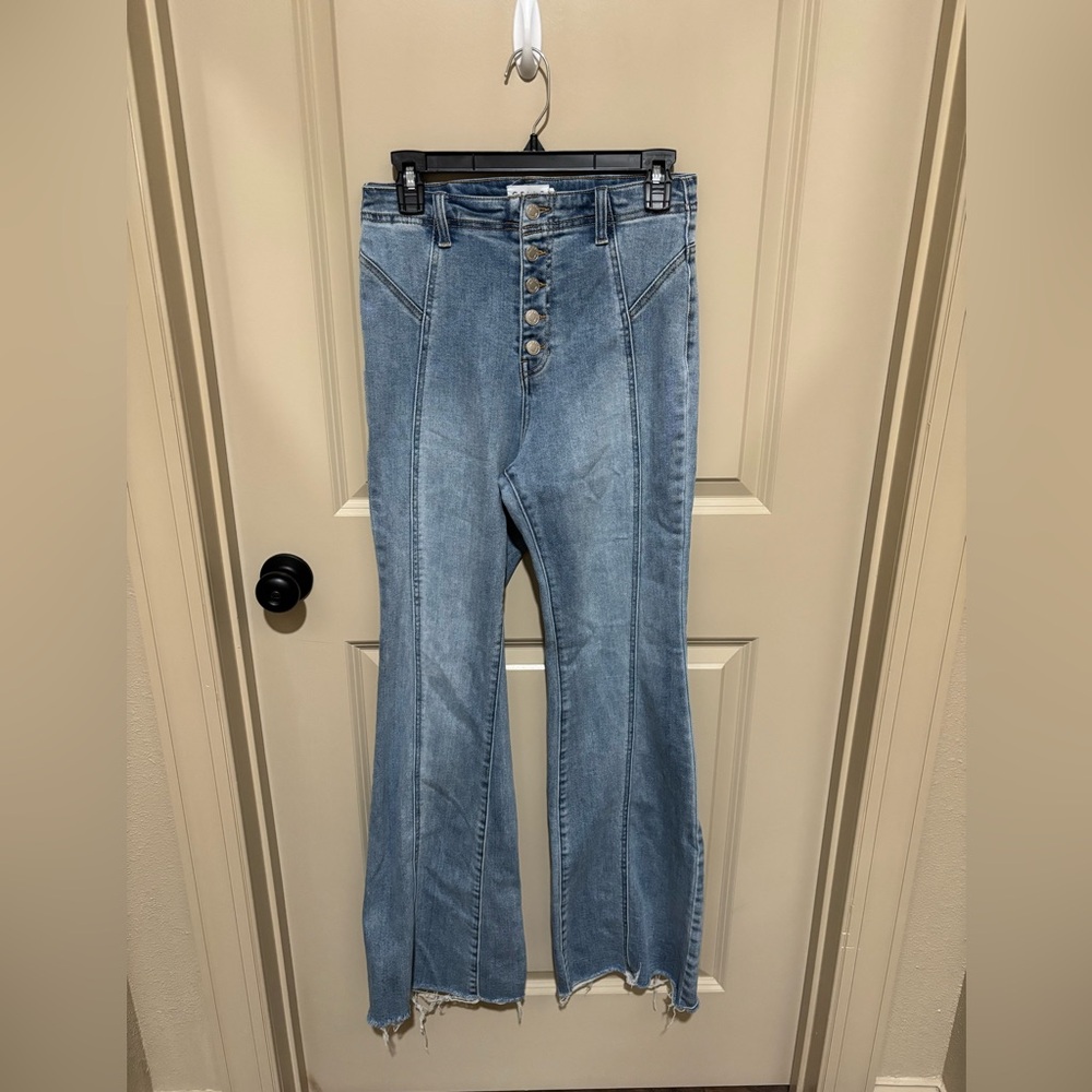 Cello Button-Up Flare Jeans in Blue